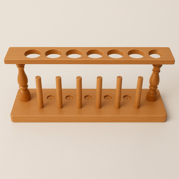 Wooden Test Tube Stand – 6 Hole (Steam Beech Wood), Export Quality