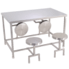 Stainless Steel 4-Seater Canteen Table with Round Fixed Seats – School Dining Table
