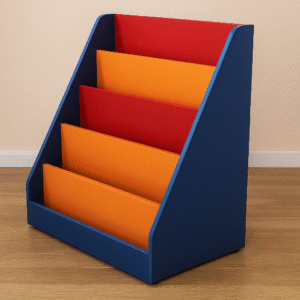 Tiered Library Book Display Rack with Colorful Panels