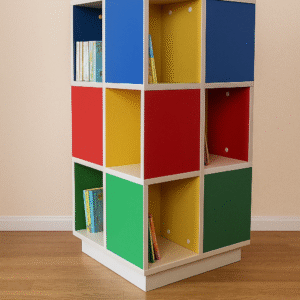 Multi-Colored Rotating Cube Library Display Shelf