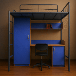Multifunctional Bunk Bed with Cupboard & Computer Table – Smart Space Solution for School Hostels