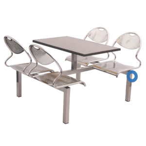 Stainless Steel 4-Seater Canteen Table with Chairs & Backrest – School Dining Furniture