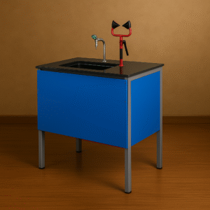 Laboratory Sink Unit with Eyewash Station and Blue Panel Enclosure