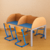 Library Study Carrel Table with Divider Panels and Matching Chairs