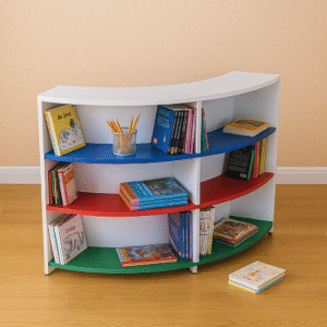 Curved Multi-Tier Library Bookshelf with Colorful Shelves