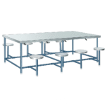 Stainless Steel 8-Seater Canteen Table with Round Fixed Seats – School Dining Furniture