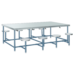 Stainless Steel 8-Seater Canteen Table with Round Fixed Seats – School Dining Furniture
