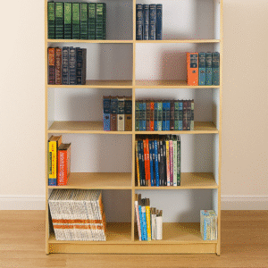Tall Wooden Library Bookshelf with Open Compartments