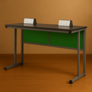 Physics Lab Table with Integrated Power Modules and green Modesty Panel