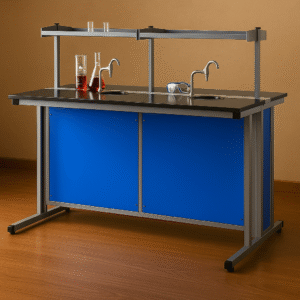 Advanced Chemistry Lab Table with Sink, Faucet & Blue Panel Finish