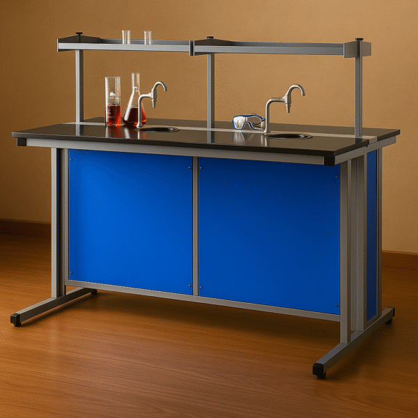 Advanced Chemistry Lab Table with Sink, Faucet & Blue Panel Finish