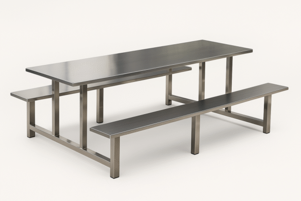 304 Grade Stainless Steel 6-Seater Canteen Table with Bench Seating