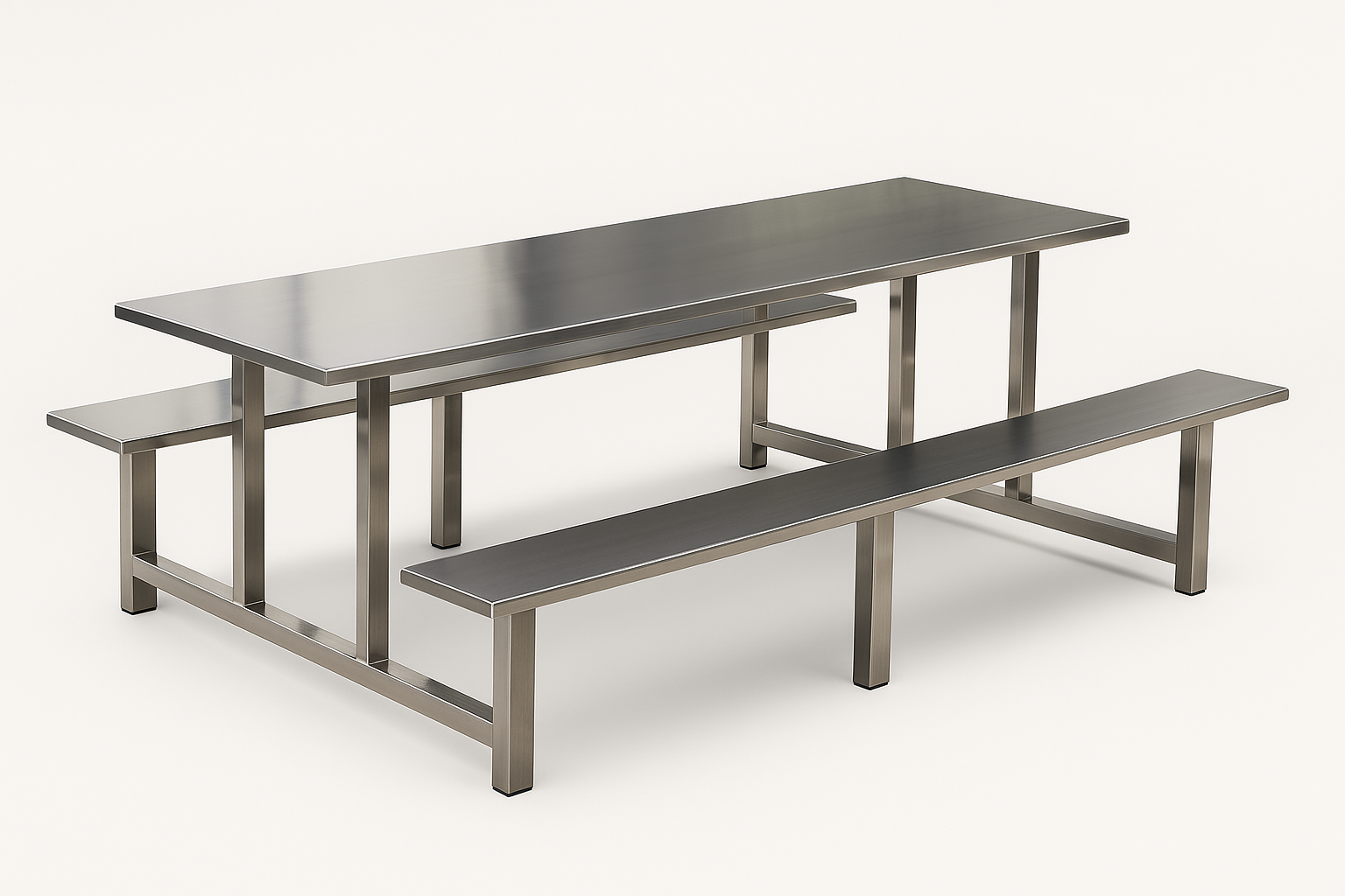 304 Grade Stainless Steel 6-Seater Canteen Table with Bench Seating