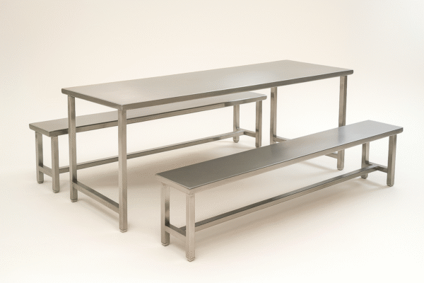 304 Grade Stainless Steel 8-Seater Dining Table Set with Detachable Benches
