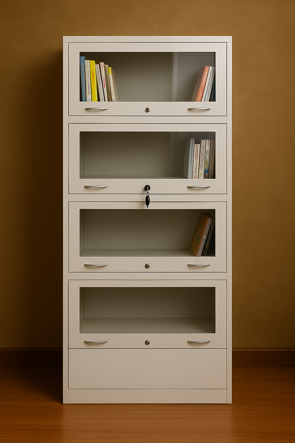 4-Door Glass Front Steel Book Cabinet